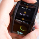 The side of the screen. If you’re wearing the watch, you might have to twist your wrist to see anything on this side. It really depends on whether the app lets you scroll as far down as you’d like.